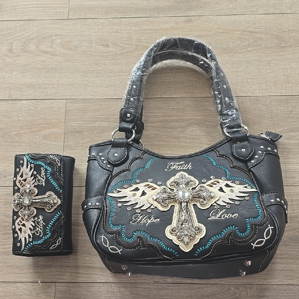 Black and Turquoise Embellished Women's Bag Set